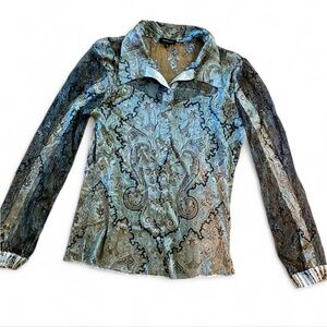 Komarov Y2K Paisley Metallic/lace Button Down Blouse